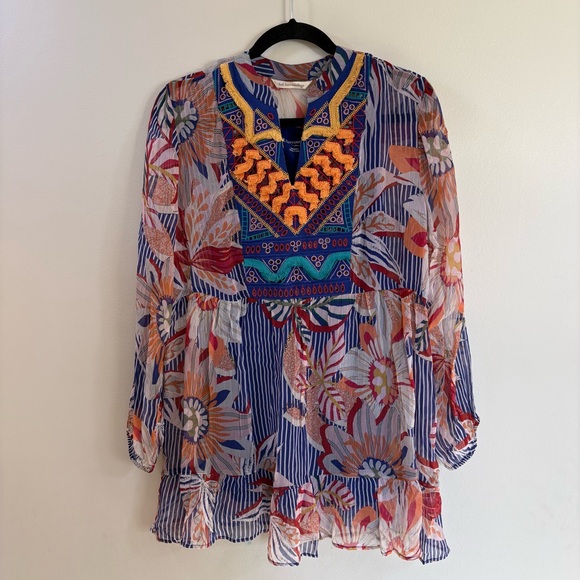 Soft Surroundings Tops - Soft Surroundings Floral Embroidered Resort Beachy Boho Flowy Blouse Top Medium